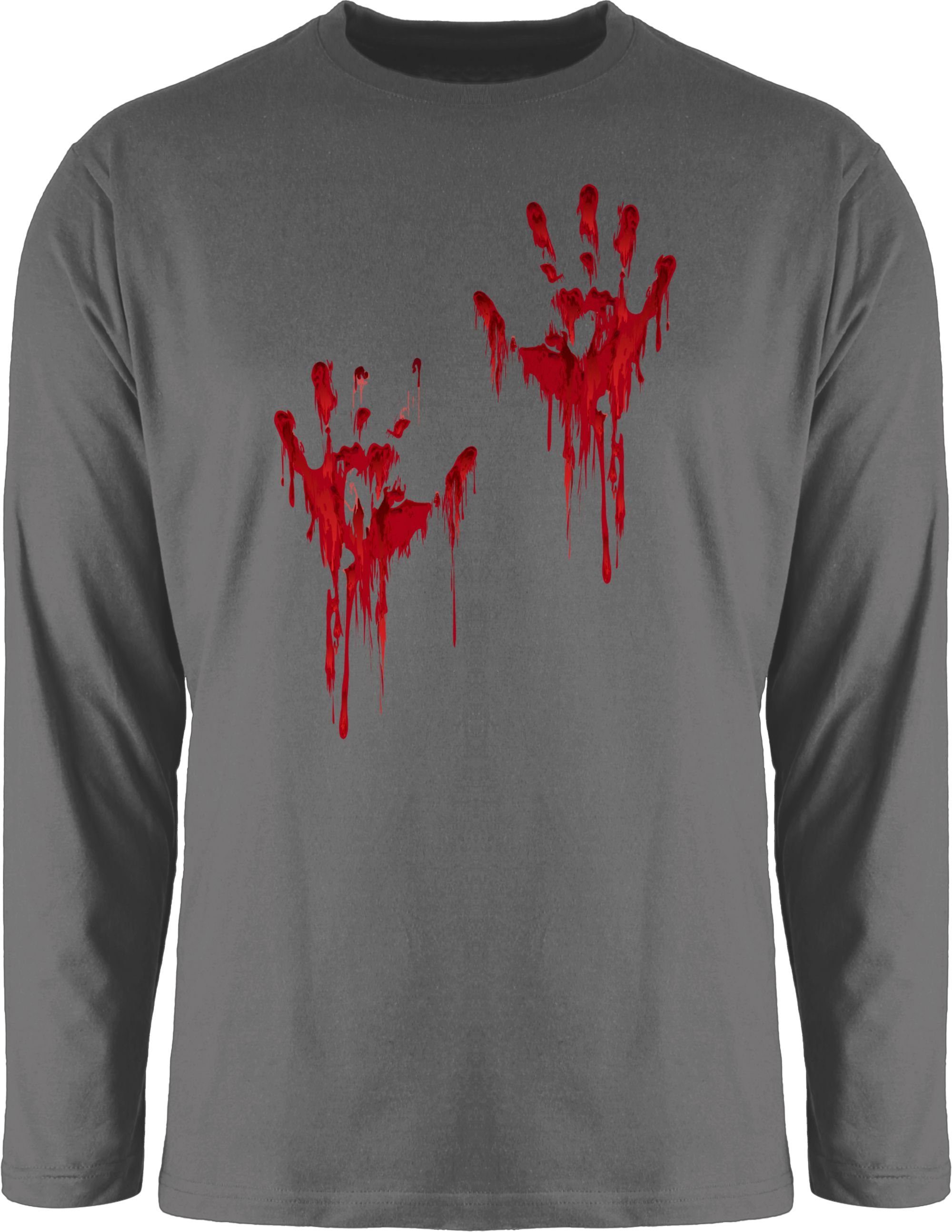 Shirtracer Rundhalsshirt Blutige Hände Herren Dunkelgrau Blutspritzer 2 Kostüme H Blutverschmiert Blutiges Blut Halloween Handabdruck