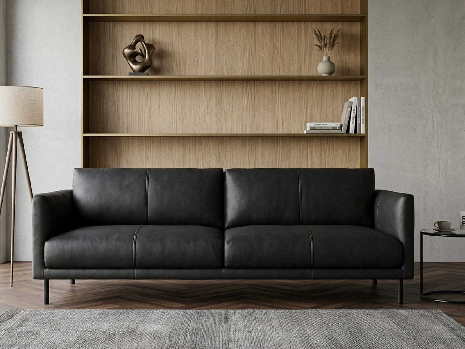 Rolf Benz 3-Sitzer Sofa freistil 133 Rolf Benz Leder schwarz 222cm, Echtes Leder