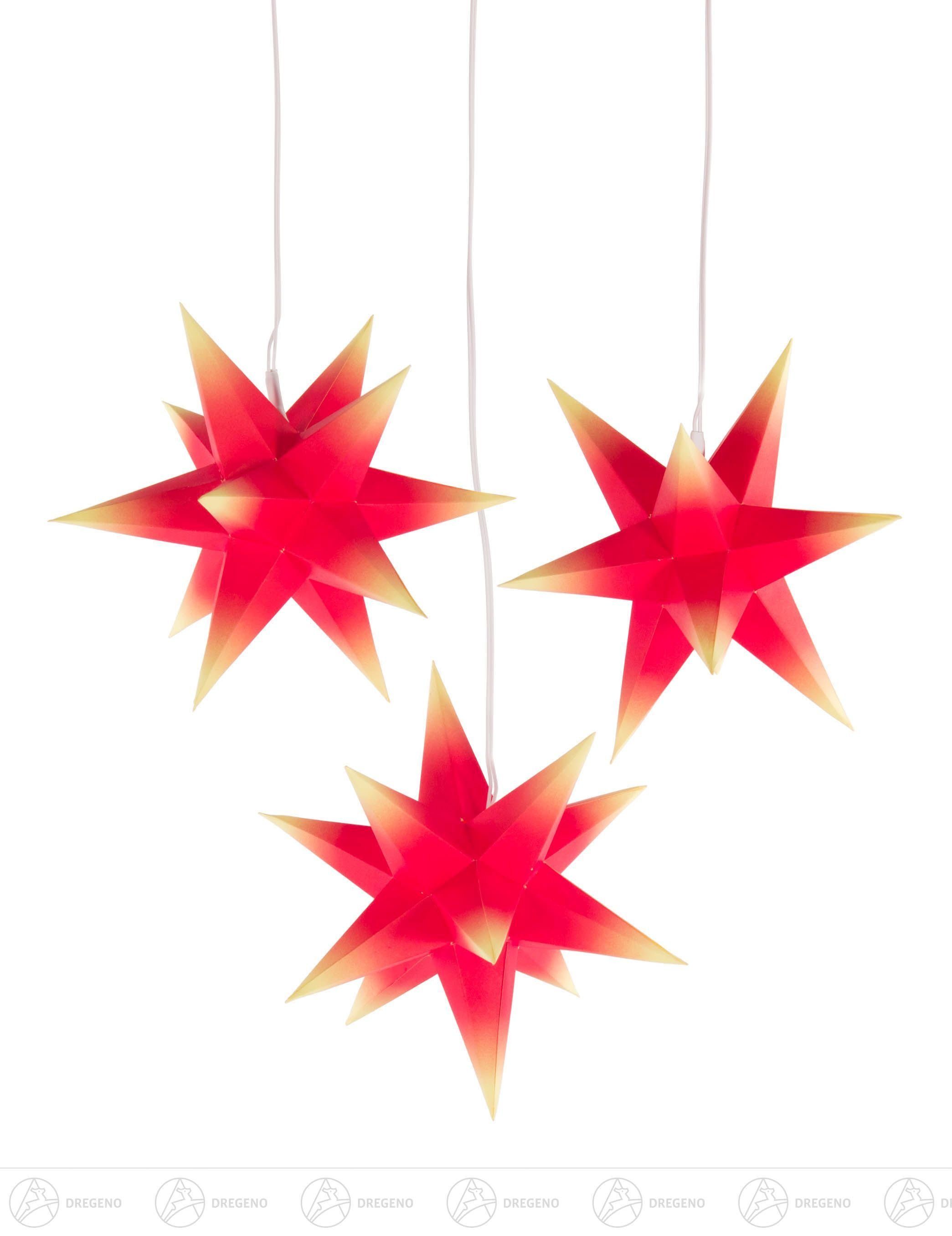 Dregeno Erzgebirge Dekostern Raumschmuck Mini-Adventssterne rot/gelbe Spitzen (3) elektr.