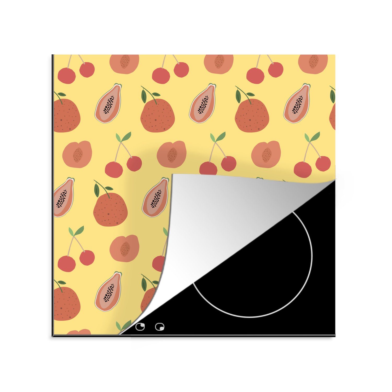 MuchoWow Herdblende-/Abdeckplatte Obst - Abstrakt - Muster, Vinyl, (1 tlg), 78x78 cm, Ceranfeldabdeckung, Arbeitsplatte für küche