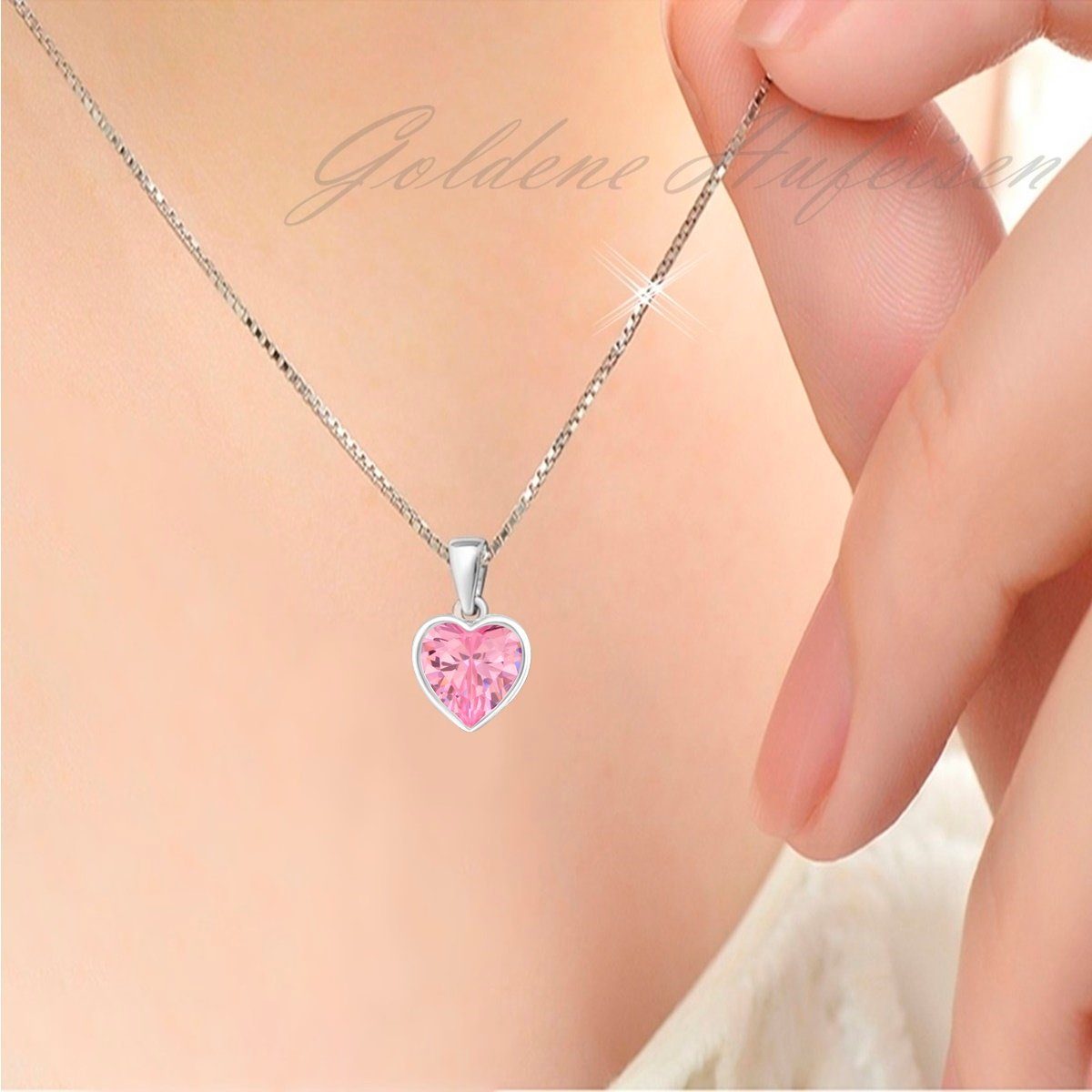 Goldene Hufeisen Schmuckset Rosa Zirkonia Herz Ohrringe Anhänger Kette 925 Silber (4-tlg, inkl. Geschenk-Etui), Geschenkset