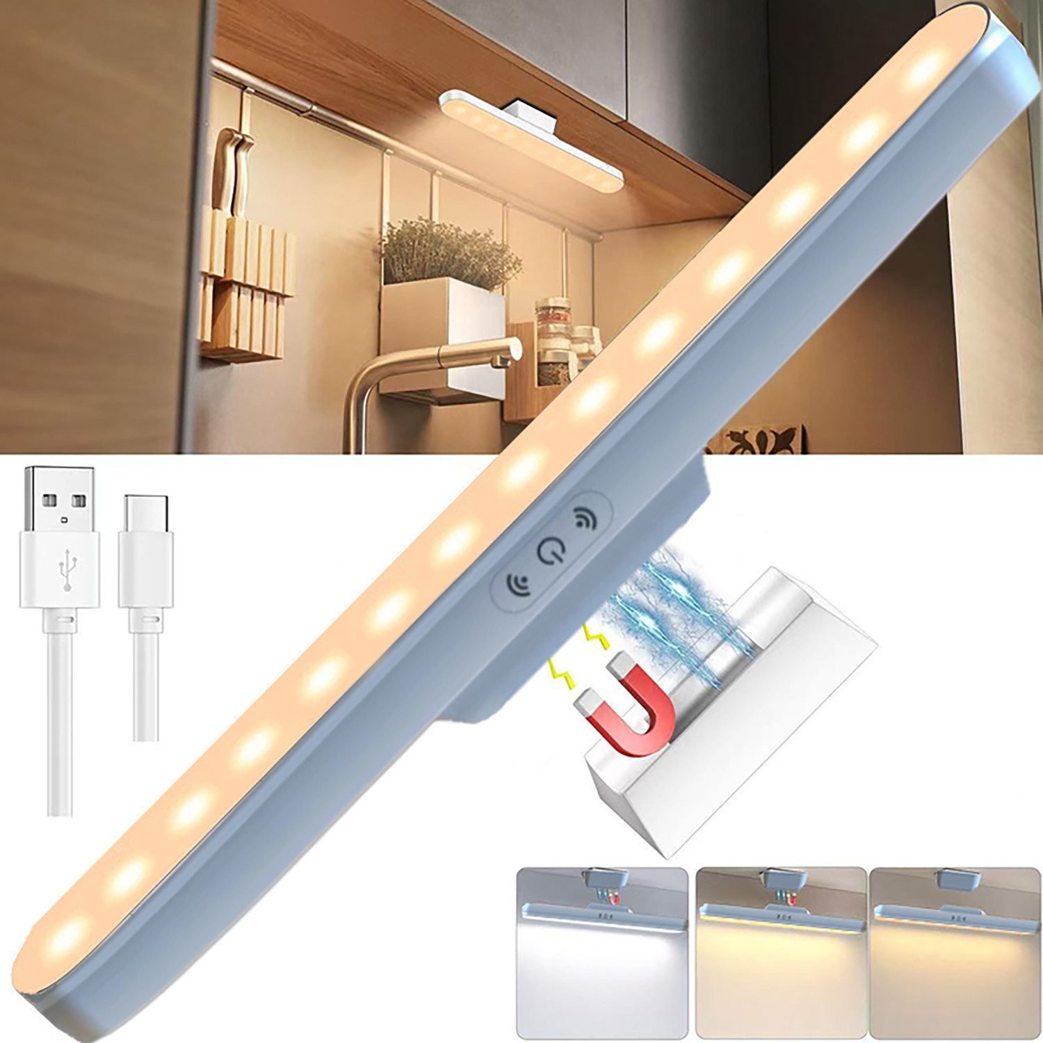 OYLCDI LED Unterbauleuchte LED Lichtleiste Nachtlicht, Wiederaufladbar Treppenlicht, LED festintegriert, LED Nachttischlampe, USB Wiederaufladbar Schranklicht und Treppenlicht, Kaltes Weiß, Warmes Weiß, Natürliches Weiß, für Treppen, Küche, Wohnzimmer,usw.