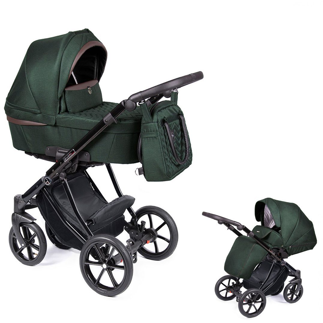 babies-on-wheels Kombi-Kinderwagen 2 in 1 Kinderwagen-Set Dante - 11 Teile - in 16 Farben Tannengrün = Gestell schwarz