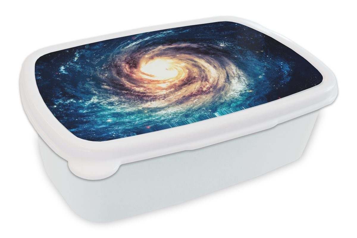 MuchoWow Lunchbox Weltraum - Sterne - Blau, Kunststoff, (2-tlg), Brotbox für Kinder und Erwachsene, Brotdose, für Jungs und Mädchen weiß