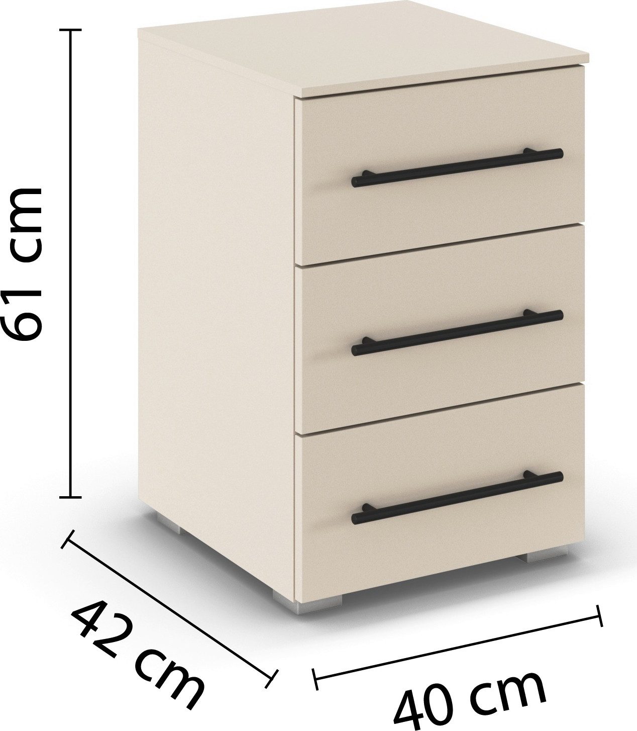 rauch Nachtkommode Nachttisch Nachtkonsole AVOLA in Dekorfront (Breite 40 cm inkl. Soft-Close-Funktion), mit 3 geräumigen Schubladen für viel Stauraum MADE IN GERMANY