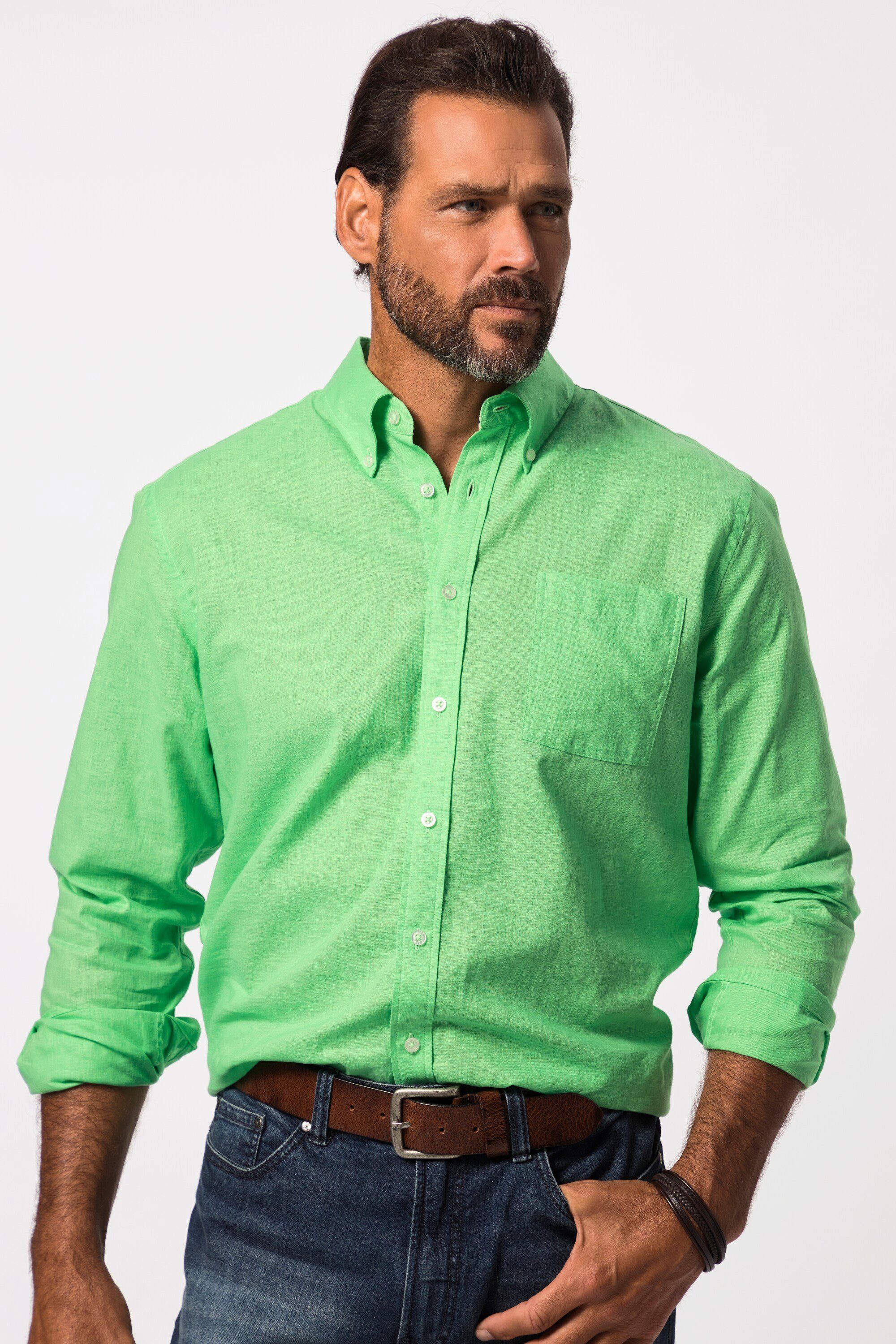 JP1880 Businesshemd Hemd Langarm Leinenmix Buttondown-Kragen