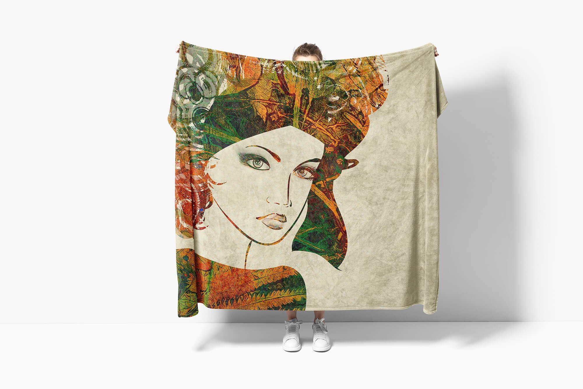 Handtuch Baumwolle-Polyester-Mix Strandhandtuch mit Sinus Abs, Handtuch (1-St), Porträt Handtücher Art Saunatuch Fotomotiv Kuscheldecke Frauen