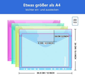 Homewit Dokumententasche 20 x A4 Dokumentenmappe Aufbewahrungstasche in 4 Farben (Set, 20-tlg., Je fünf Stück in Gelb, Blau, Grün und Rot)