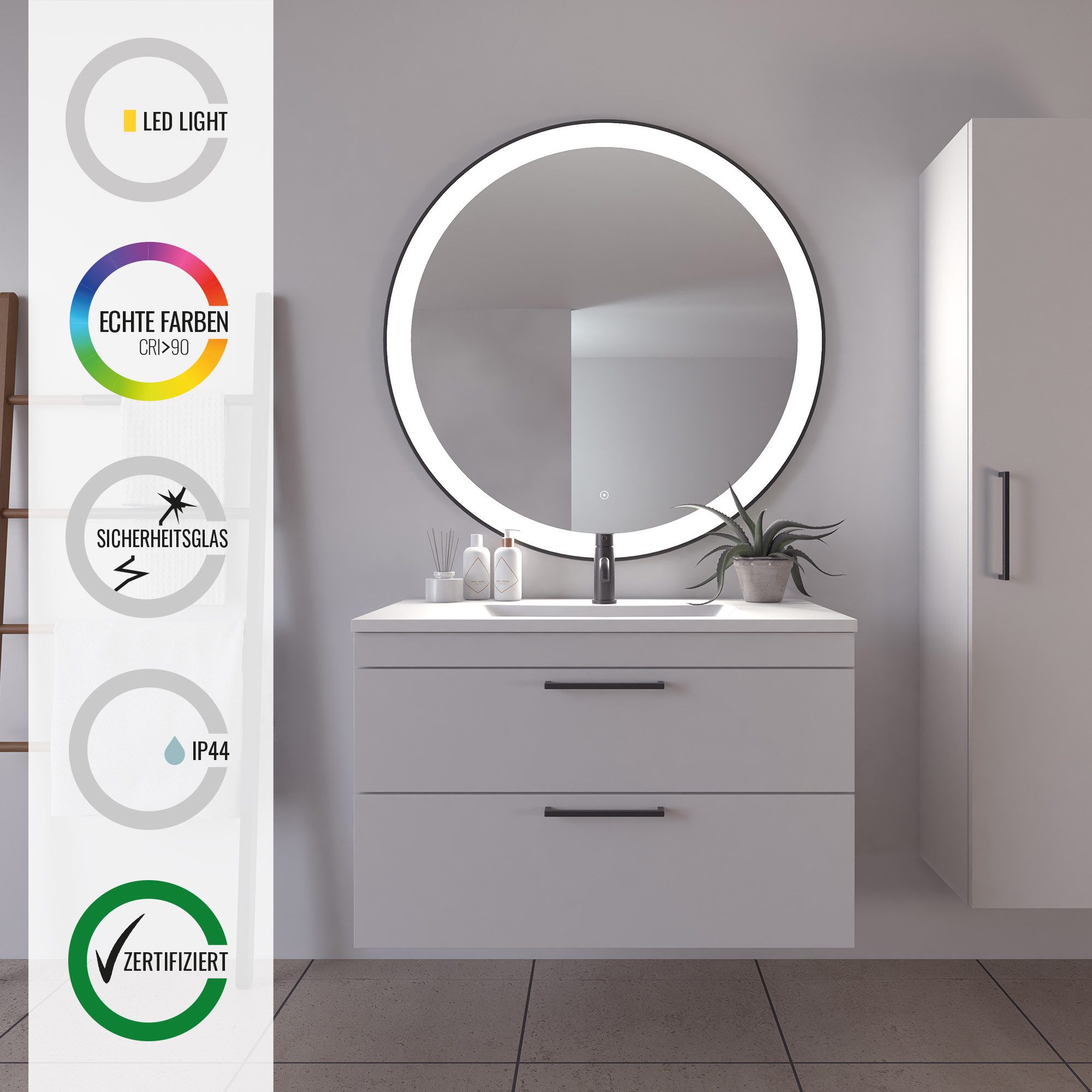 Loevschall Badspiegel Libra Rund, Badzimmerspiegel mit LED Beleuchtung (1-S günstig online kaufen