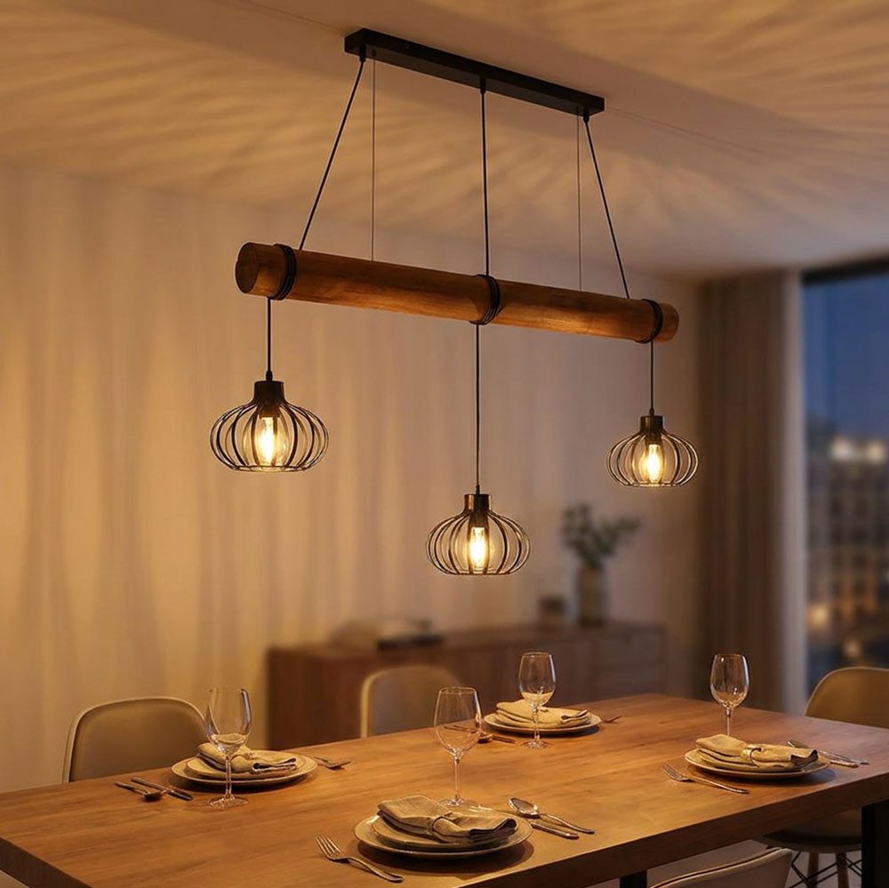GLOBO LIGHTING Pendelleuchte, Leuchtmittel inklusive, Warmweiß, LED Pendelleuchte Metall Schwarz Drahtschirm Höhenverstellbar H 150 cm