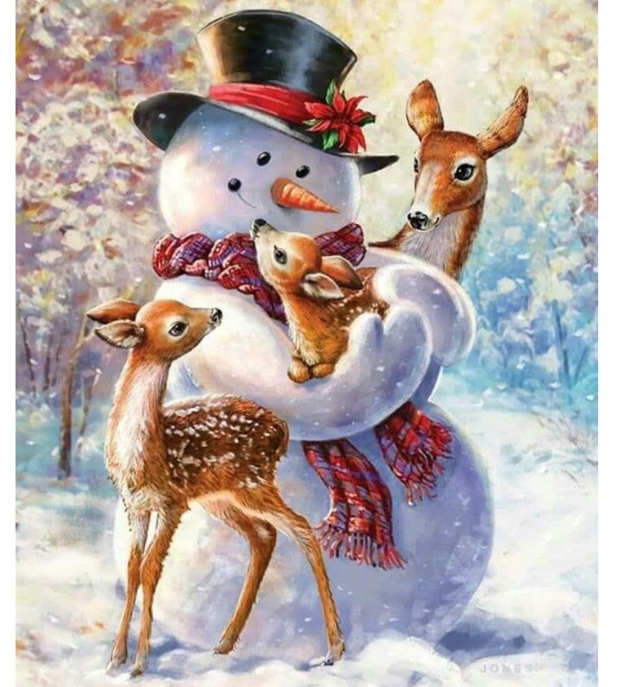 Rötting Design Malen nach Zahlen Diamond Painting Set 5D DIY Motiv: Schneemann und seine Kinder (Komplett-Set), Diamond Painting Vollbild, Lieferung enthält alle Utensilien