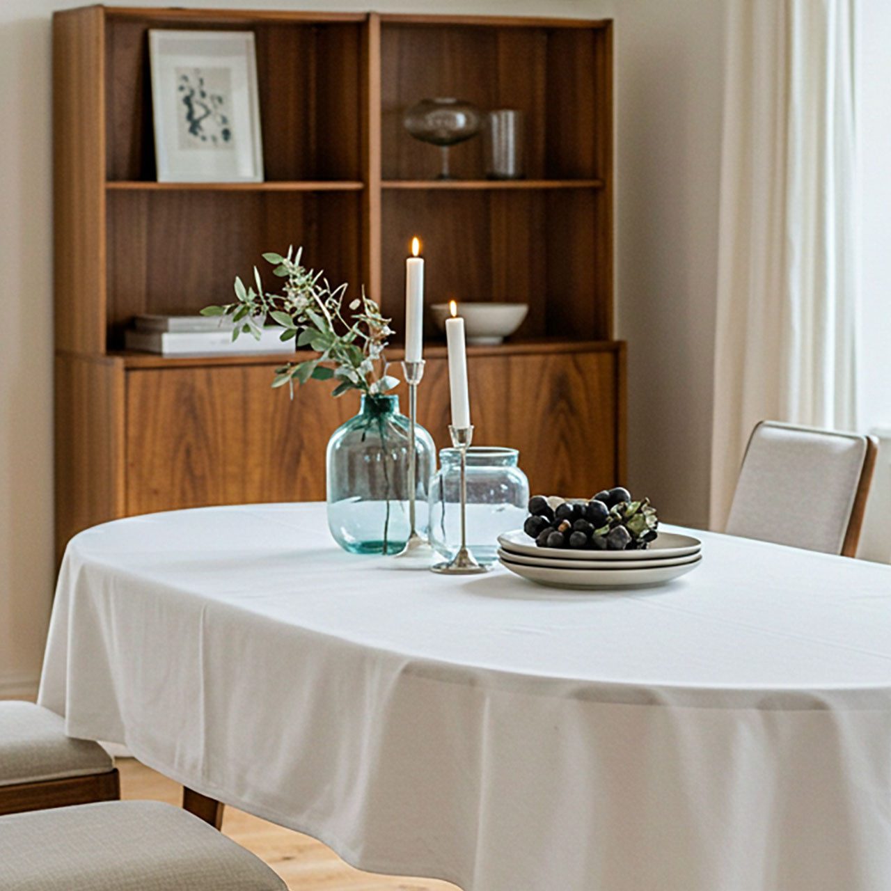 Libusch® Tischdecke Klara, OVAL, Hochzeit, weiß, Vollzwirn Baumwolle, Größe wählbar, glattes Gewebe