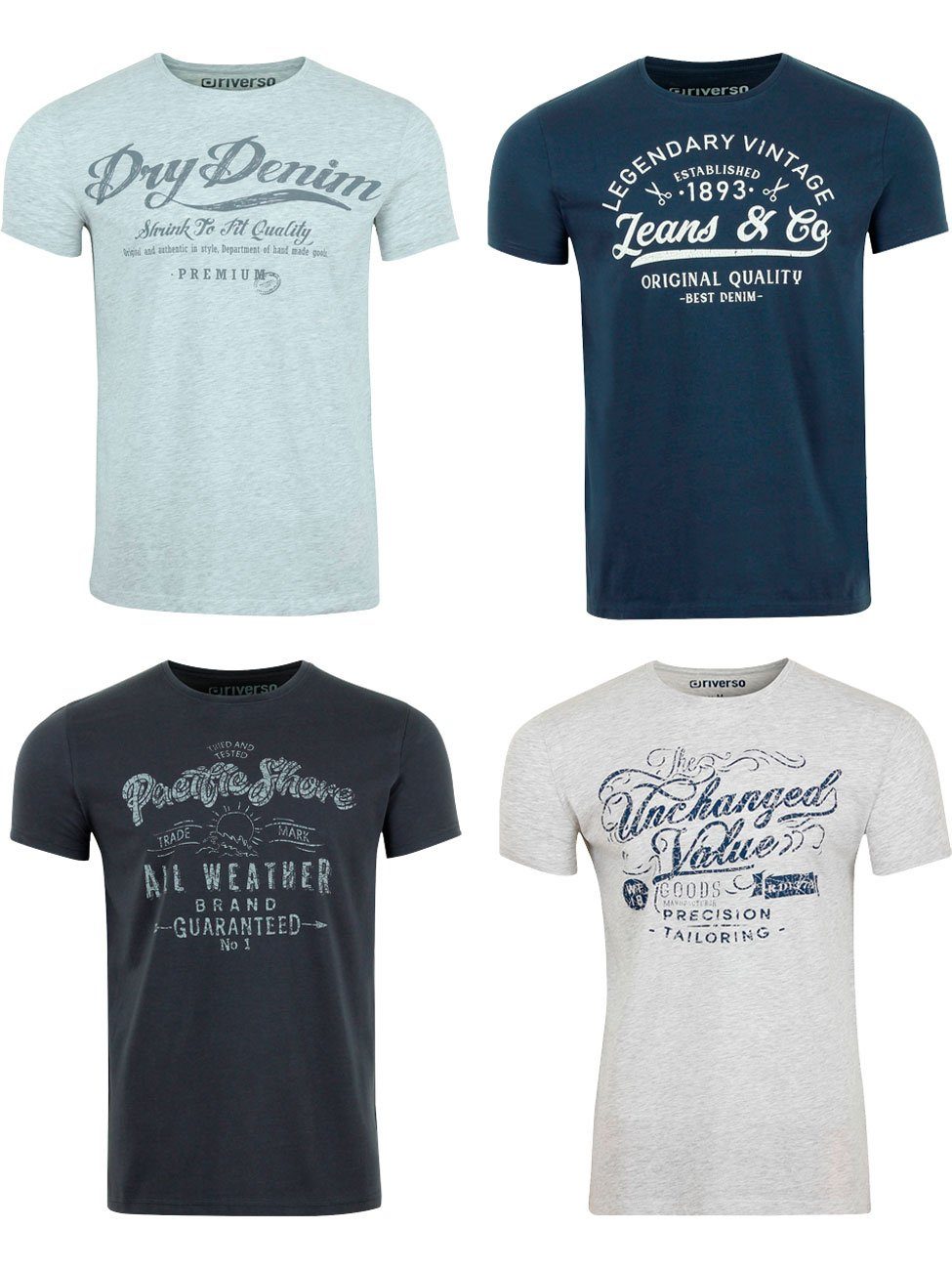 riverso Tshirt Herren Baumwolle Regular Fit RIVLeon 4er Set Pack günstig online kaufen