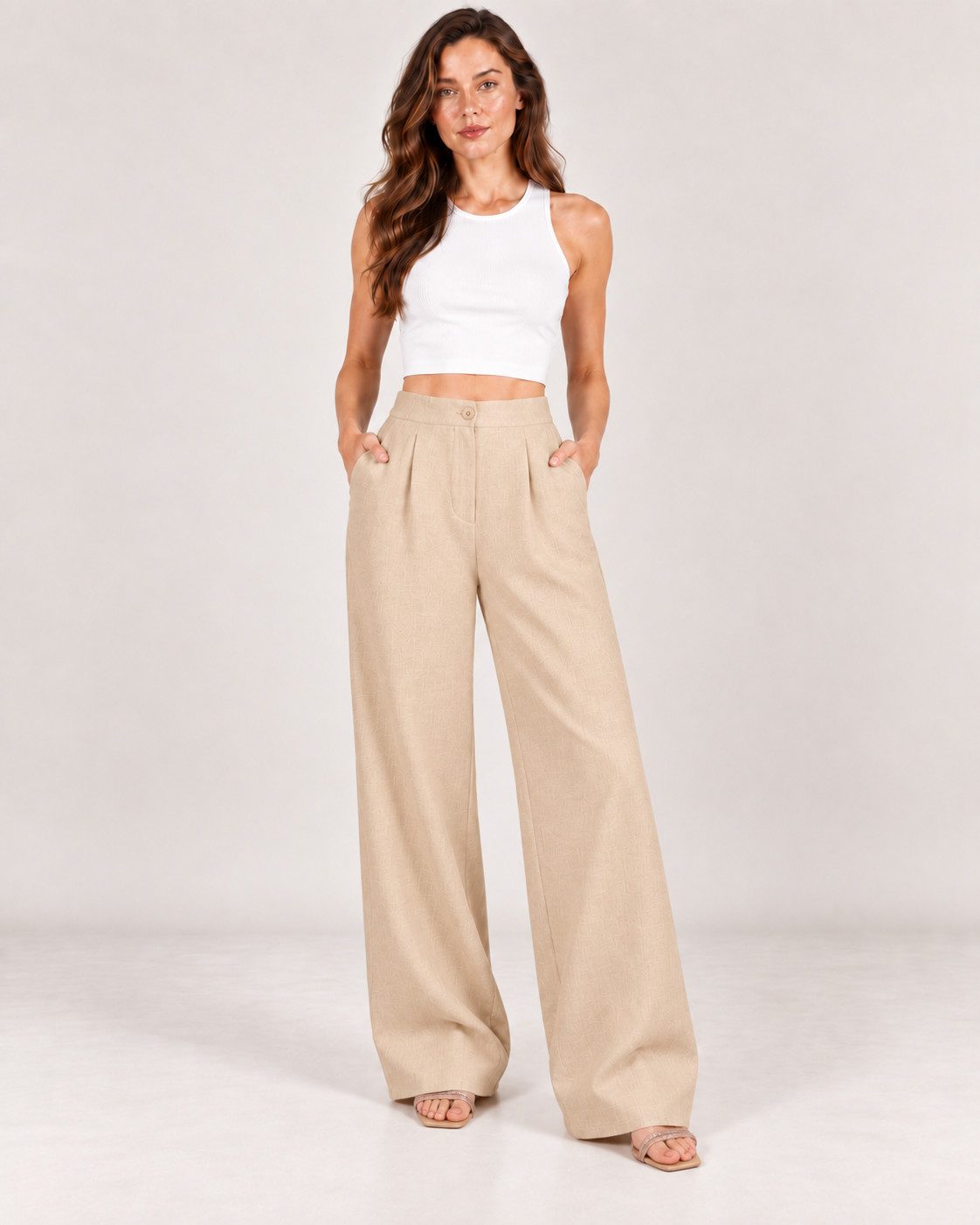fashionshowcase Palazzohose Damen Stoffhose High Waist – elegante Bundfaltenhose mit weitem Bein vielseitig, mit Bundfalten, ideal für lange Beine