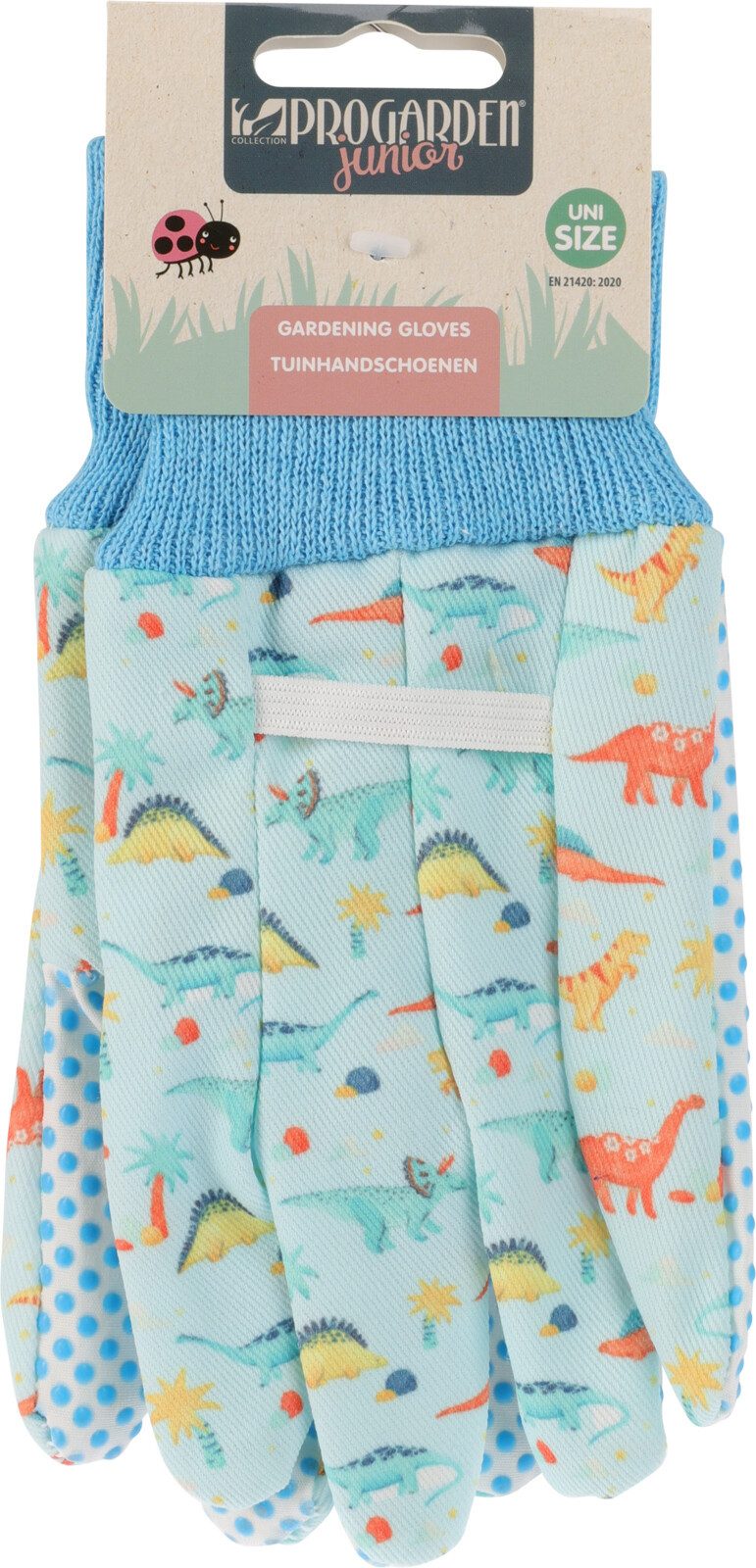 Koopman Gartenhandschuhe Kinderhandschuh Tiermotiv Stoff Einheitsgröße Gelb/Rosa/Grün/Blau (Stück, 1-St., Packung) Kinderhandschuhe, mit Dinosaurier Motiv, Einh – Bild 2 von 3