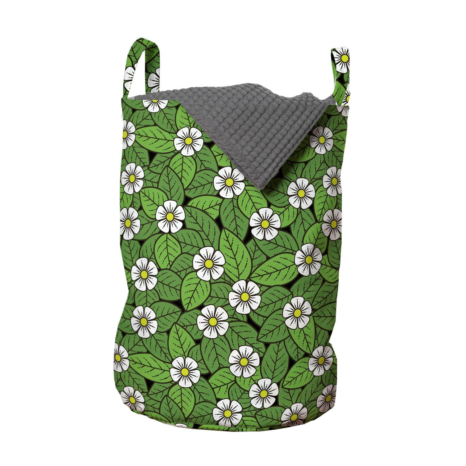 Abakuhaus Wäschesäckchen Wäschekorb mit Griffen Kordelzugverschluss für Waschsalons, Blumen Übersicht der Blumen-Blätter