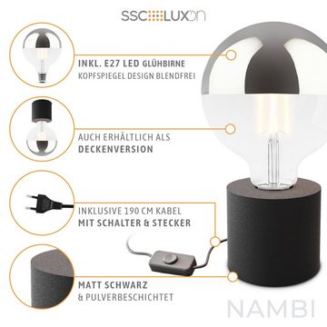 SSC-LUXon LED Bilderleuchte NAMBI Tischlampe schwarz mit Kabel & Schalter mit LED Spiegelkopf, Warmweiß