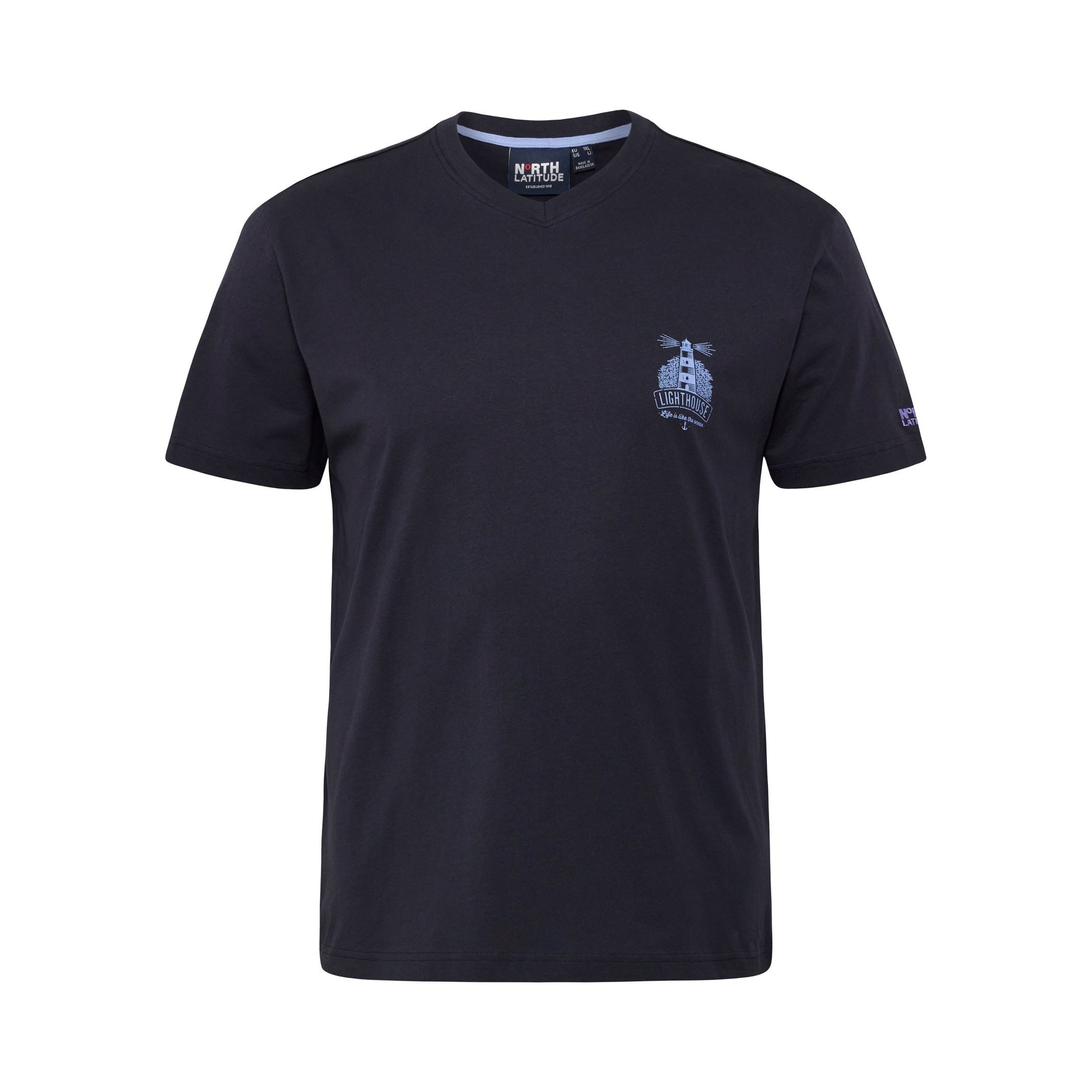Print-Shirt V-Neck T-Shirt in Herren Übergrößen von North Latitude, blau