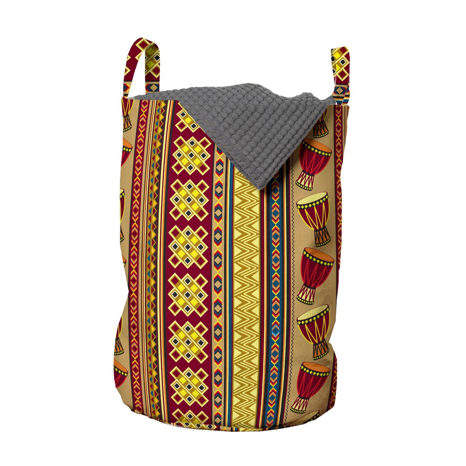 Abakuhaus Wäschesäckchen Wäschekorb mit Griffen Kordelzugverschluss für Waschsalons, afrikanisch Djembe Drums Geometric