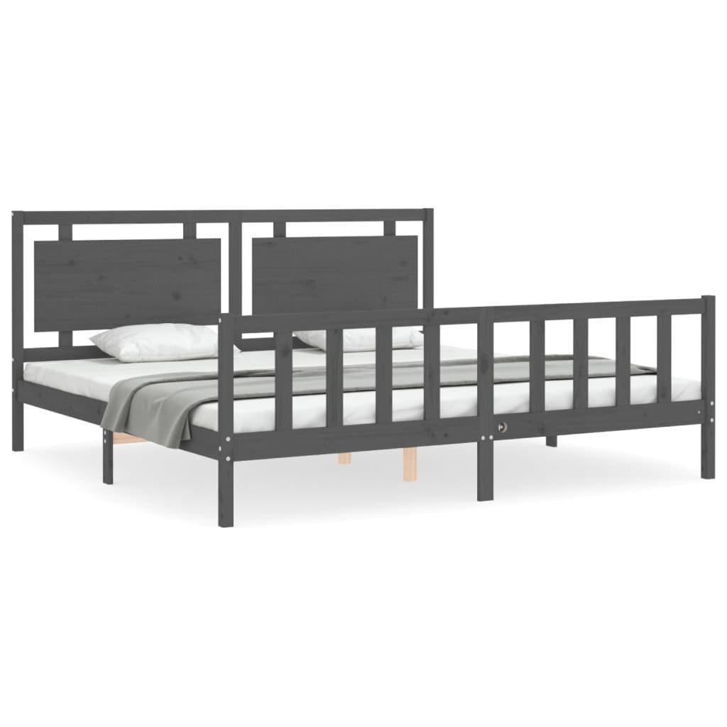 vidaXL Bett Massivholzbett mit Kopfteil Grau günstig online kaufen