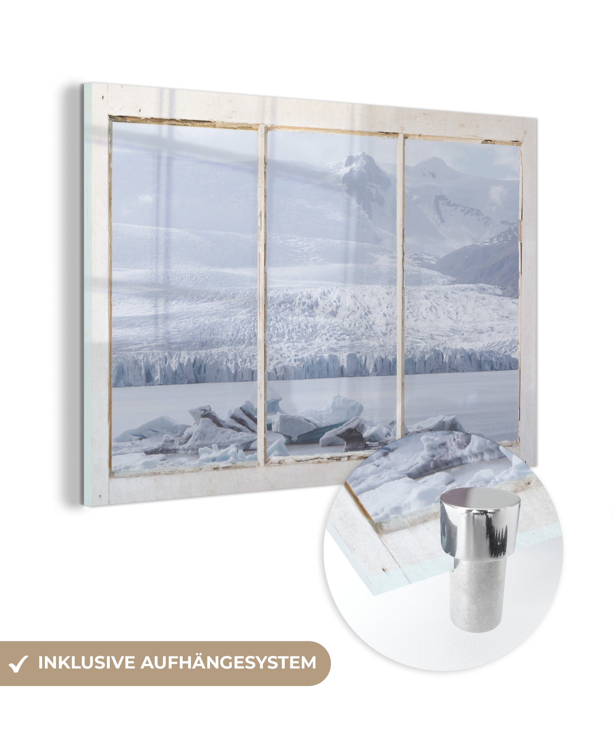 MuchoWow Acrylglasbild Durchschauen Glasbilder St), Schnee - Wandbild Eis, - auf Bilder (1 - - - Wanddekoration Glas Foto auf Glas