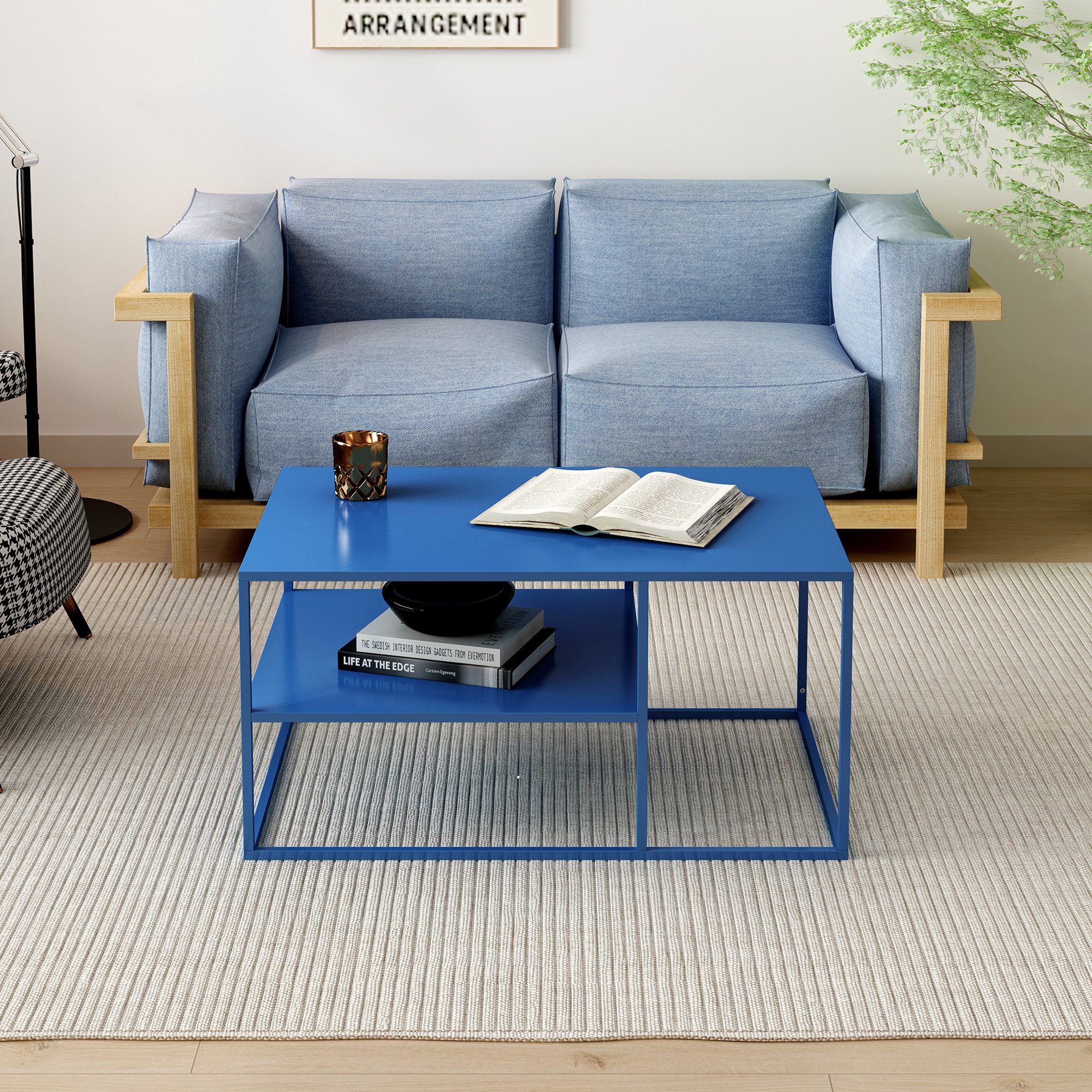 en.casa Couchtisch, »Solund« Beistelltisch Stahl 45x90x60 cm Dunkelblau