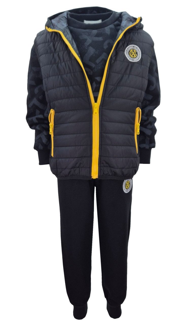 Sweatanzug Freizeitset mit Weste, Kapuzen Jacke, Sweatshirt + Jogginghose, JF014
