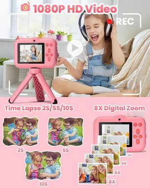 Hangrui Kinderkamera (20 MP, 8x opt. Zoom, inkl. mit vielfältigen Gestaltungsmöglichkeiten wie Fotorahmen, Farbfiltern, Kinderkamera, 1080P HD, 2,4-Zoll-Bildschirmkamera, 32 GB SD-Karte)