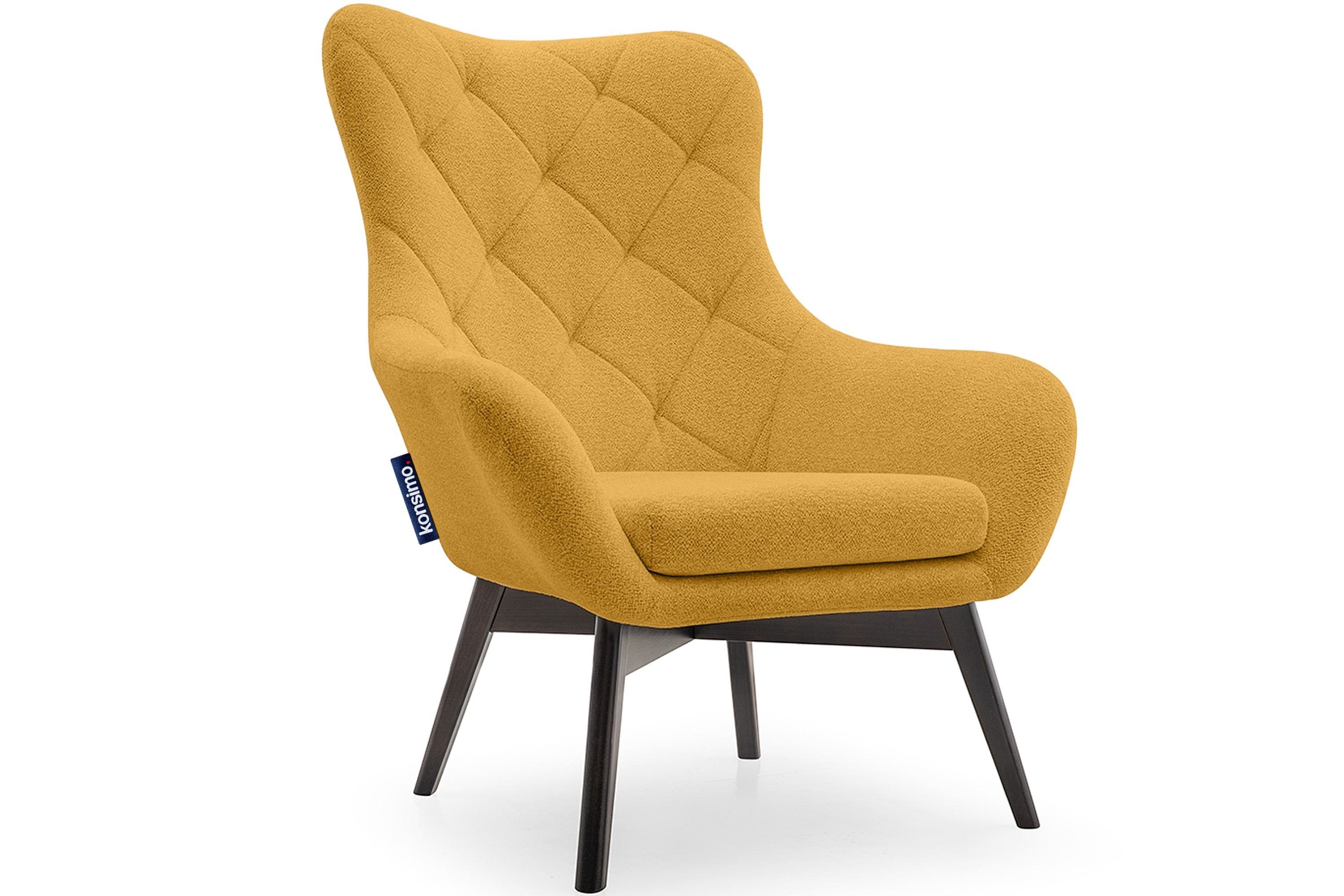 Konsimo Ohrensessel RAMOS, Sessel mit Steppung, robuste Holzbeine, Polyurethanschaum im Sitz gelb | gelb