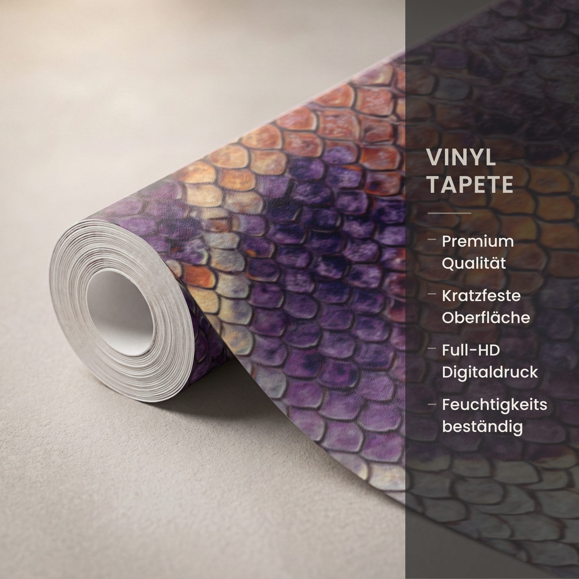 OnlyWow Fototapete Schlange – Bunt – Schuppen, Matt, bedruckt, Wandtapete, Wohnzimmer, Vinyl Tapete 260x220cm