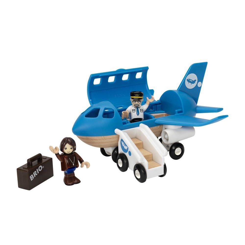 BRIO® Spielzeug-Flugzeug 33306, Blau, 29 cm, mit 2 Figuren, Koffer und Treppe