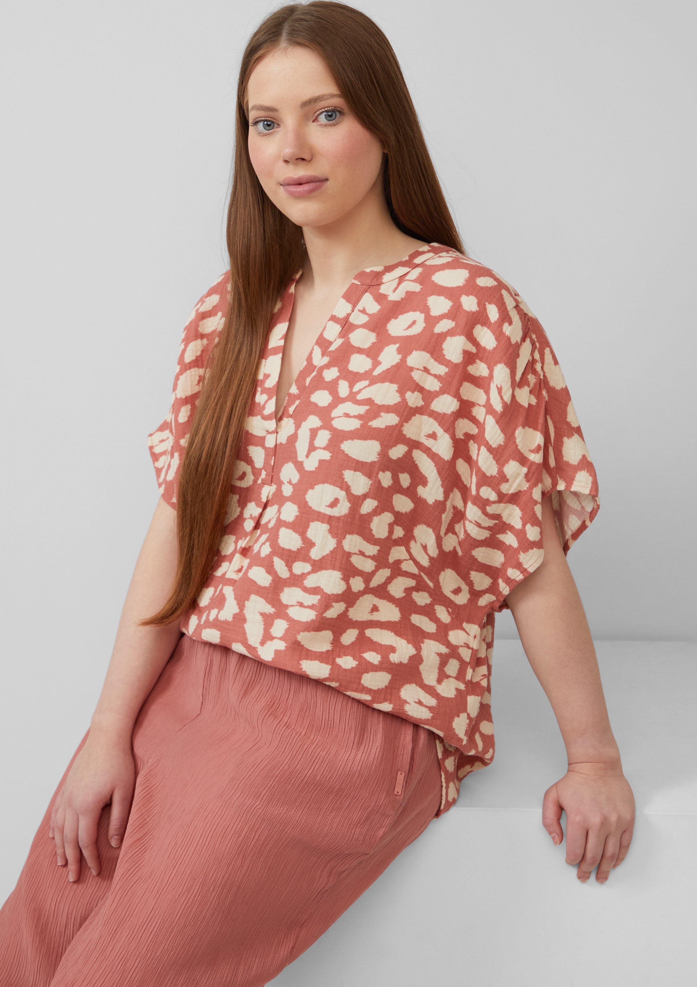 Langarmbluse Doubleface-Bluse mit Raffung