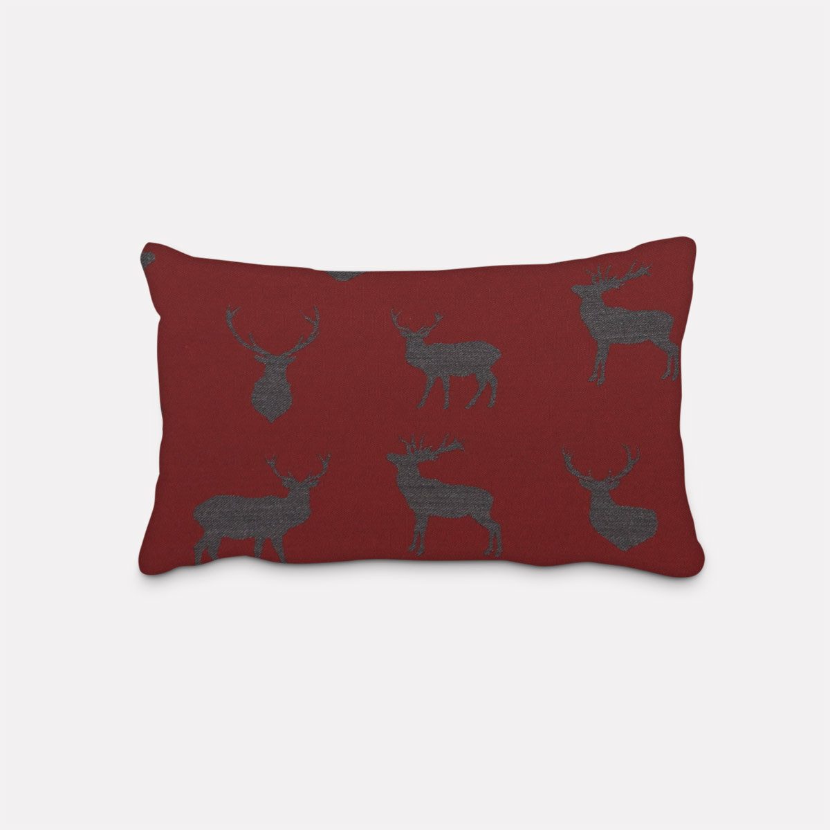SCHÖNER LEBEN. Dekokissen Kissenhülle mit Hirschen rot grau 30x50cm, made in Germany,handmade