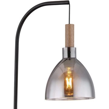 bmf-versand Stehlampe Stehleuchte Wohnzimmer Rauchglas Stehlampe Schwarz Standleuchte, ohne Leuchtmittel, Holzverzierungen, Fassung E27