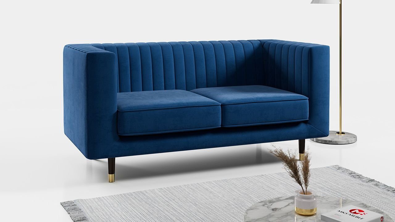 MKS MÖBEL Sofa ELMO 2, Ein freistehendes Zweisitzer-Sofa, Modern Stil, hohen Metallbeinen Dunkelblau Kronos