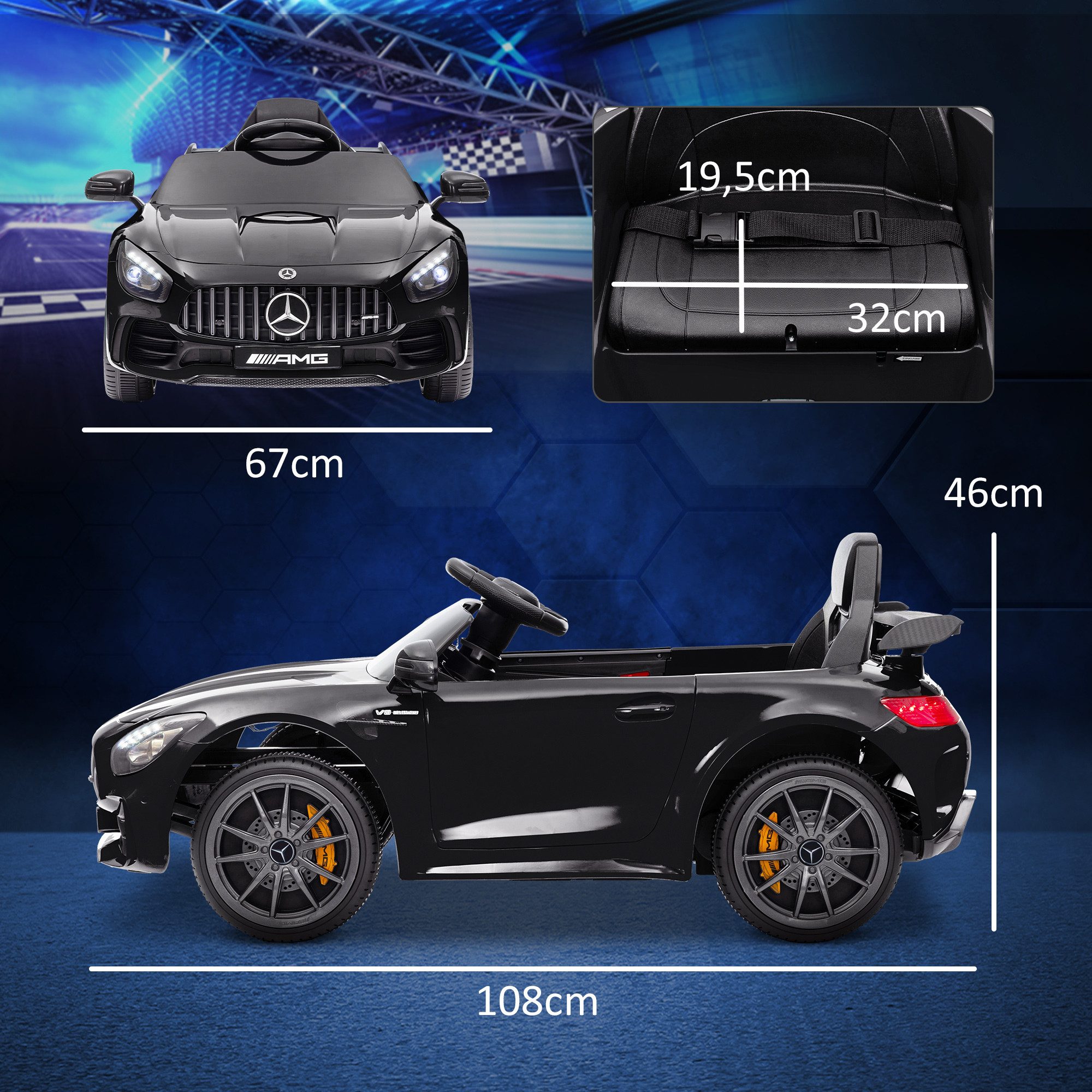 AIYAPLAY Elektro-Kinderauto Merceds-Benz AMG GTR Kinderauto mit 2,4G Fernbedienung, Hupe, Belastbarkeit 25 kg, (1-tlg), 3-5 km,h, für Kinder 3-6 Jahre, Schwarz