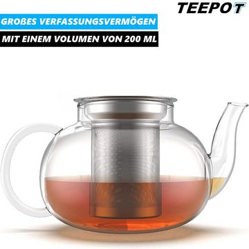 MAVURA Teekanne TEEPOT Tee Kanne mit Siebeinsatz Glaskanne Glasteekanne, mit Teesieb Teebereiter Borosilitglas hitzebeständig 200ml