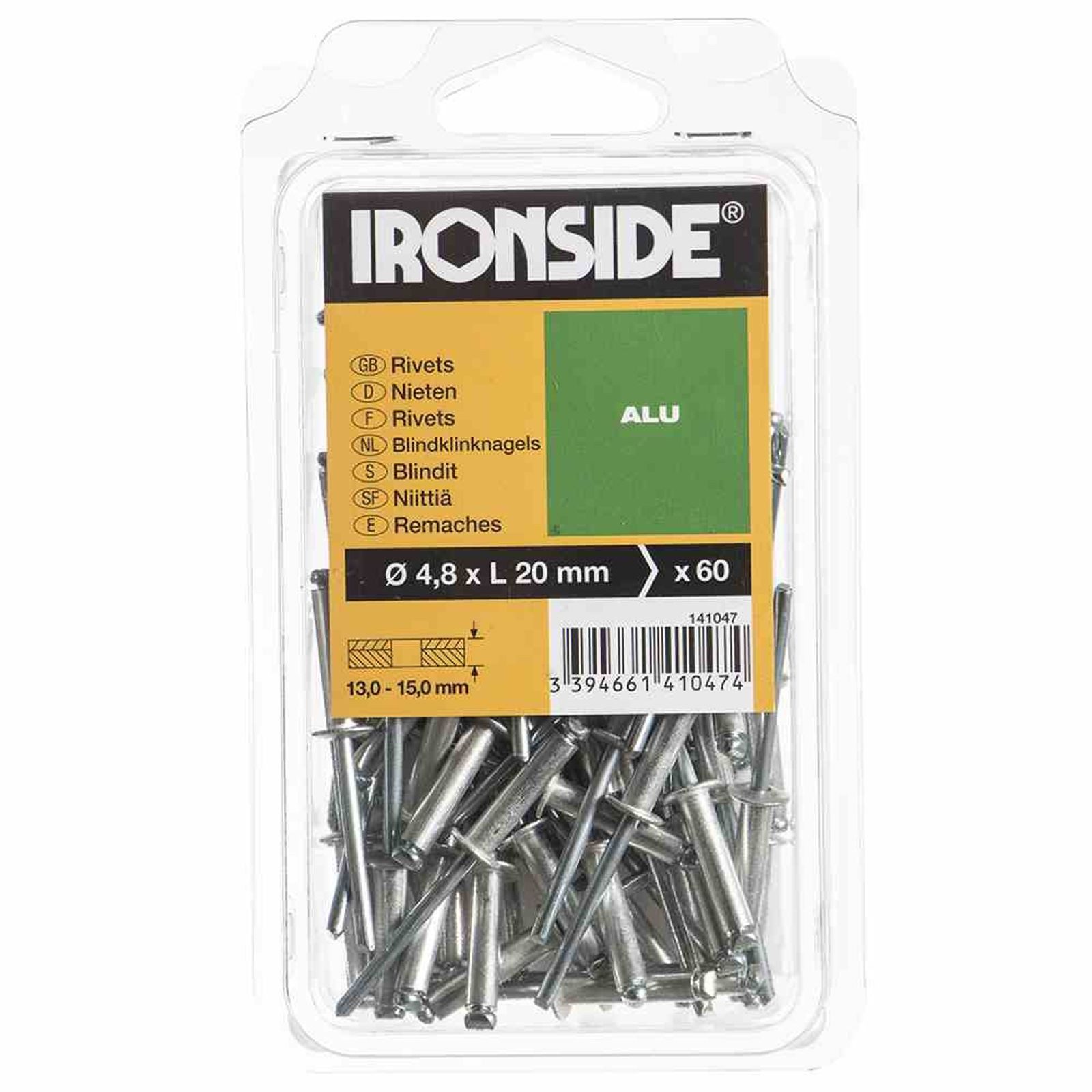 IRONSIDE Blindniete Blindnieten 4,8 x 20 mm Aluminium, Verpackungsinhalt: 60 Stück