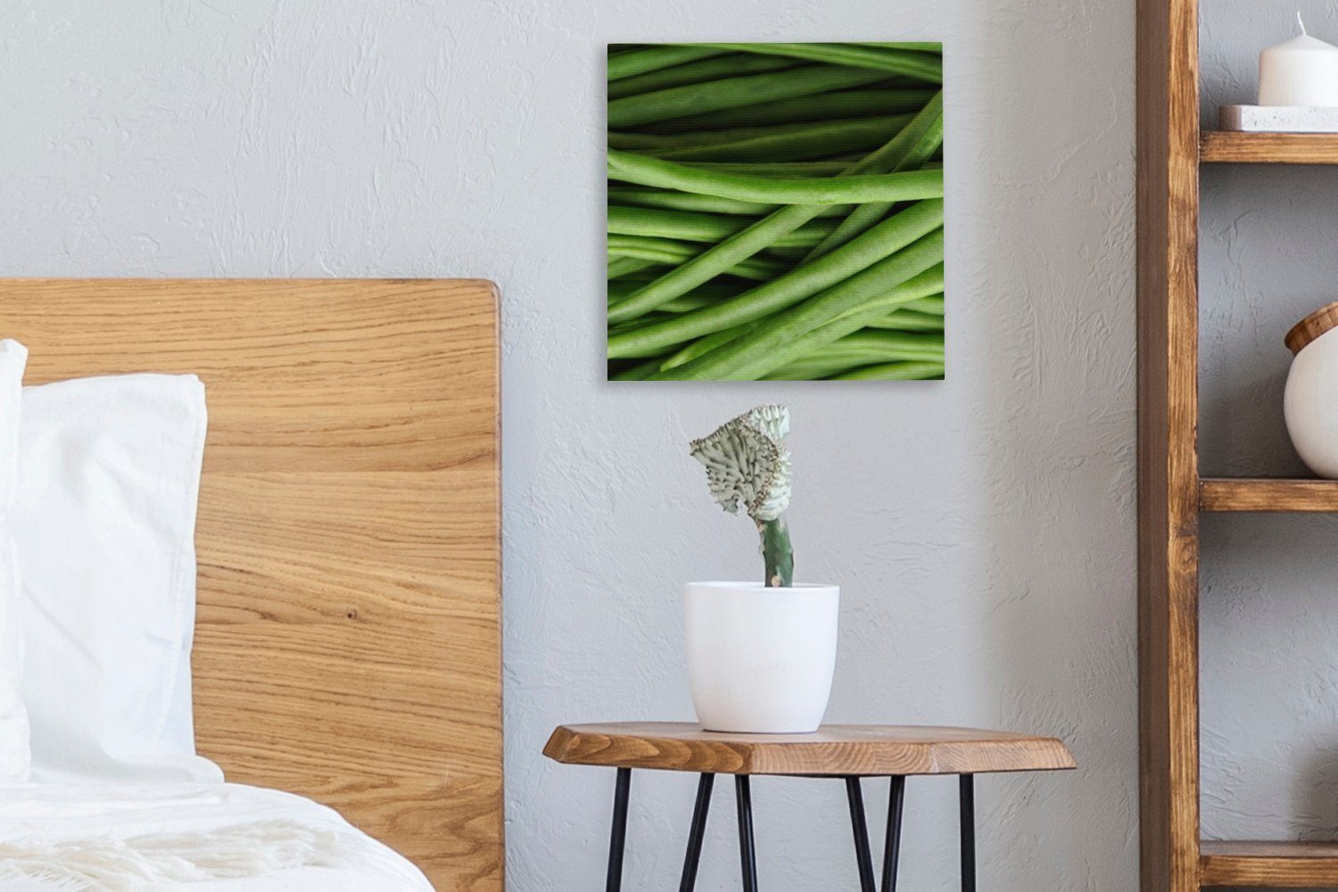 grüne Leinwand Bohnen, abgelegte OneMillionCanvasses® Leinwandbild Horizontal Bilder Wohnzimmer (1 St), frische Schlafzimmer für