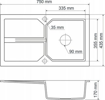 pressiode Küchenspüle Granit Küchenspüle Einbauspüle 750x435mm Farbauswahl + Armatur