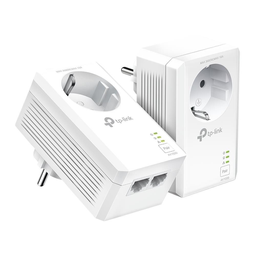 tp-link TL-PA7027P KIT Netzwerk-Adapter, AV1000 2-Port Gigabit Powerline Adapter mit Steckdose