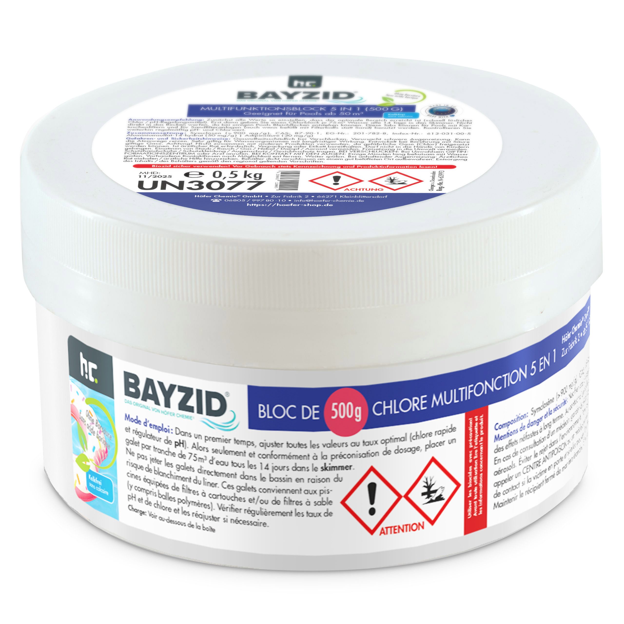 Höfer Chemie GmbH Poolpflege 500 g BAYZID® Multiblock 5in1 für Pools, Langzeitpflege für klares Poolwasser