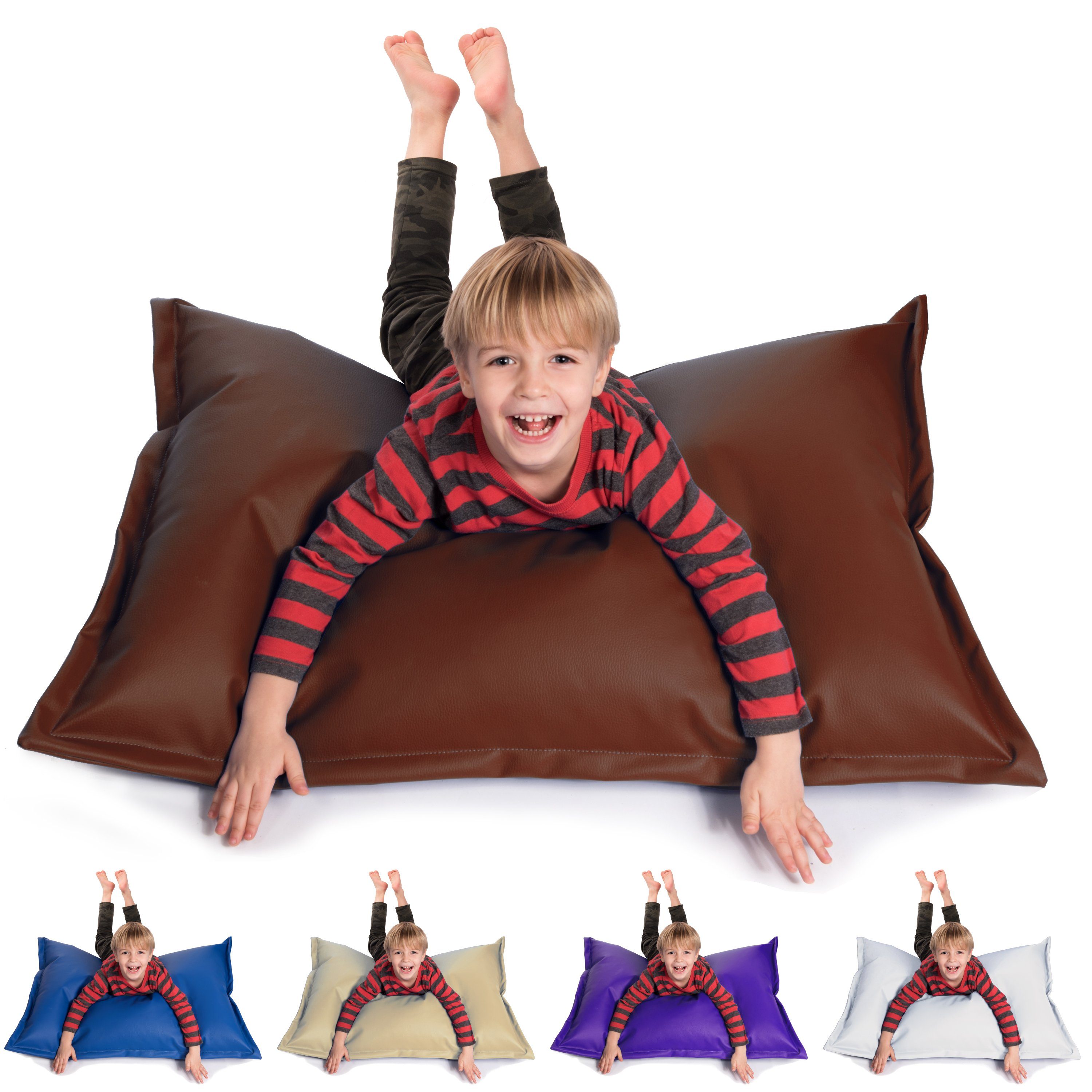 sunnypillow Sitzsack aus Kunstleder Outdoor & Indoor für Kinder & Erwachsene, 100 x 70 cm mit 60L Styropor Füllung