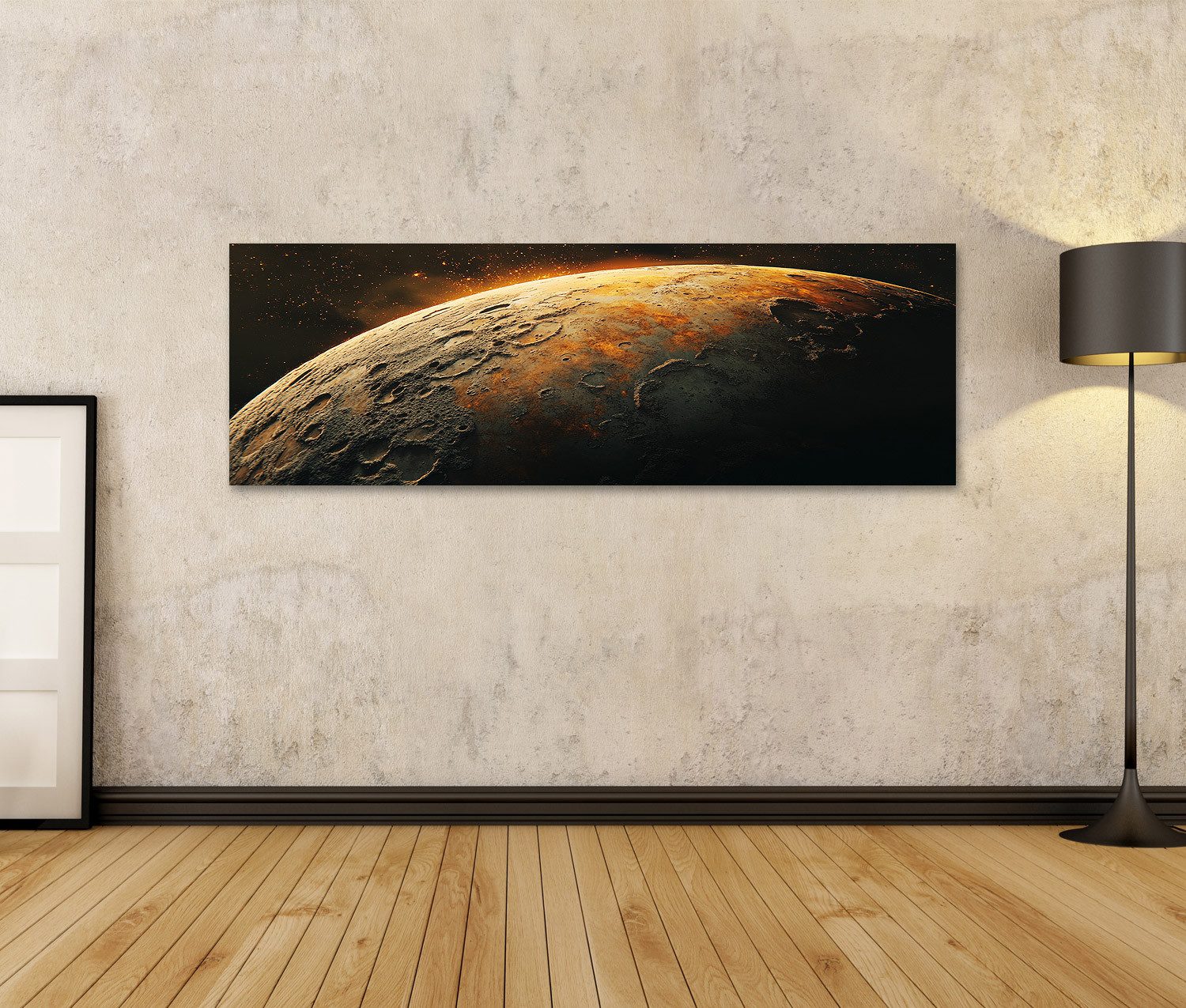 islandburner Leinwandbild, Planet mit goldenem Staub und Kratern