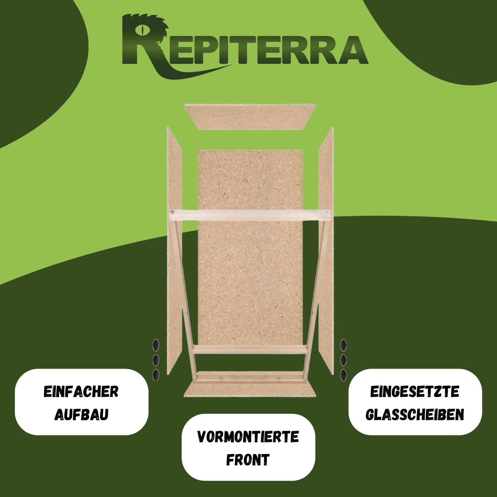Repiterra Terrarium Hochterrarium hochwertig mit Seitenbelüftung 60x120x60 cm, inklusive Thermo-Hygrometer - Hochwertiges Holzterrarium