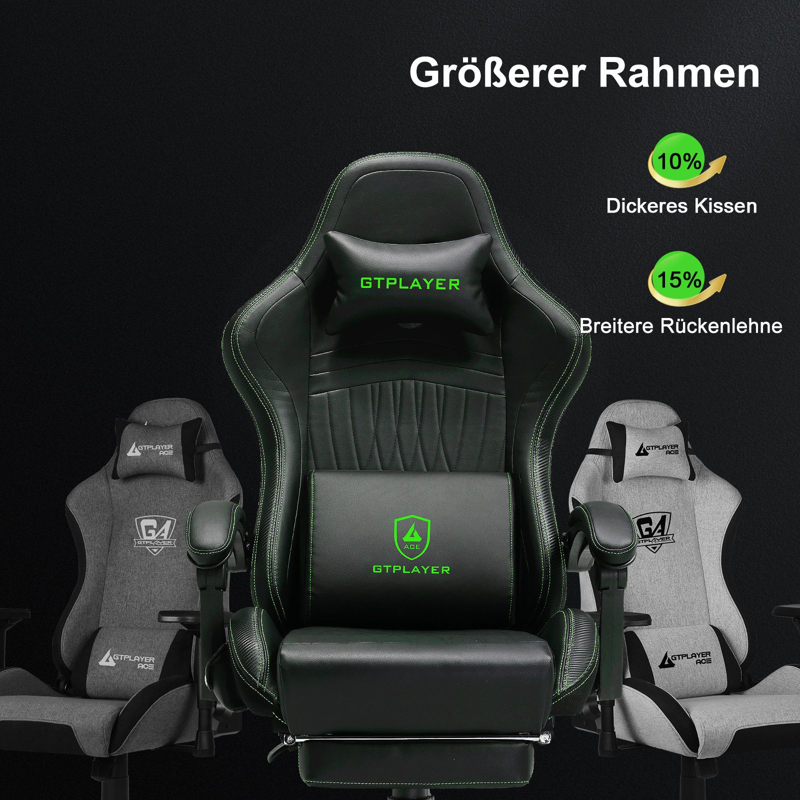 GTPLAYER Gaming-Stuhl ergonomischer Bürostuhl mit HIFI Stereo Lautsprecher, Verbindungsarmlehen beeindrukende Klang-atmosphäre – Bild 2 von 5