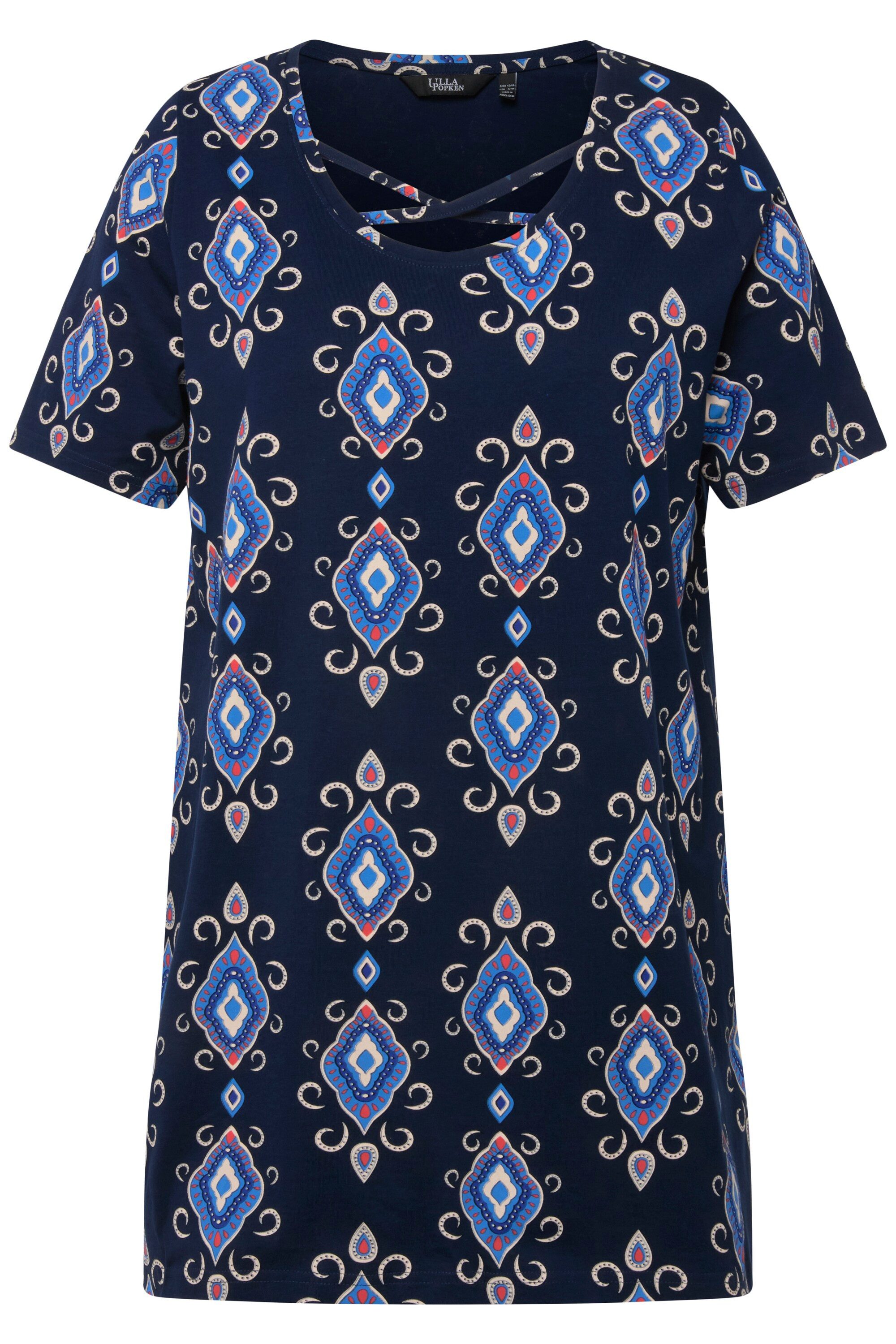 Ulla Popken Longshirt Longshirt grafischer Druck Zierbänder Rundhals günstig online kaufen