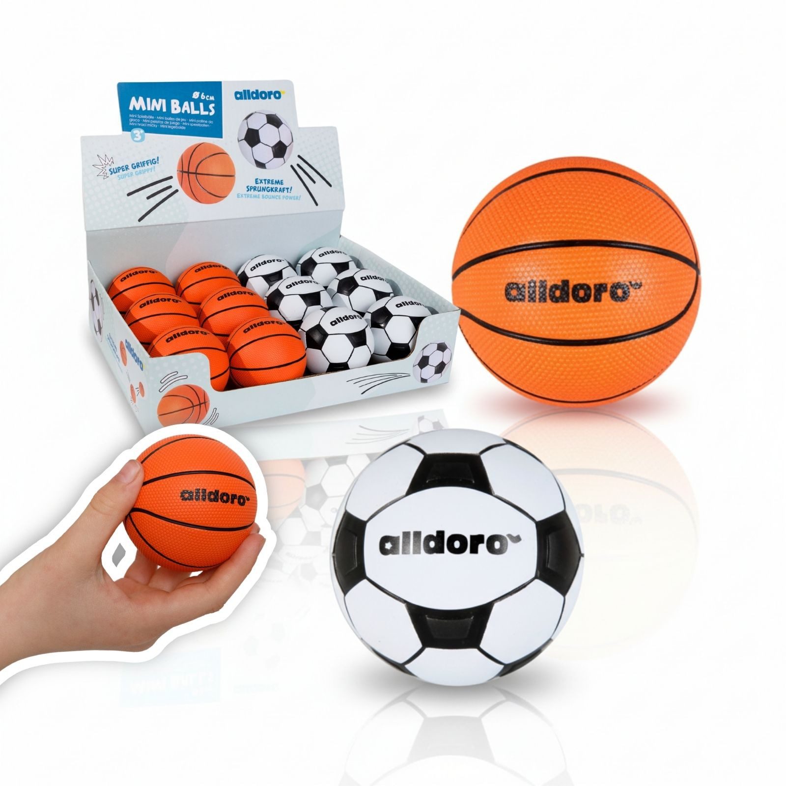 Spielball 12 Mini Spielbälle für Kinder, Ø 6 cm, je 6x Basketball & Fußball
