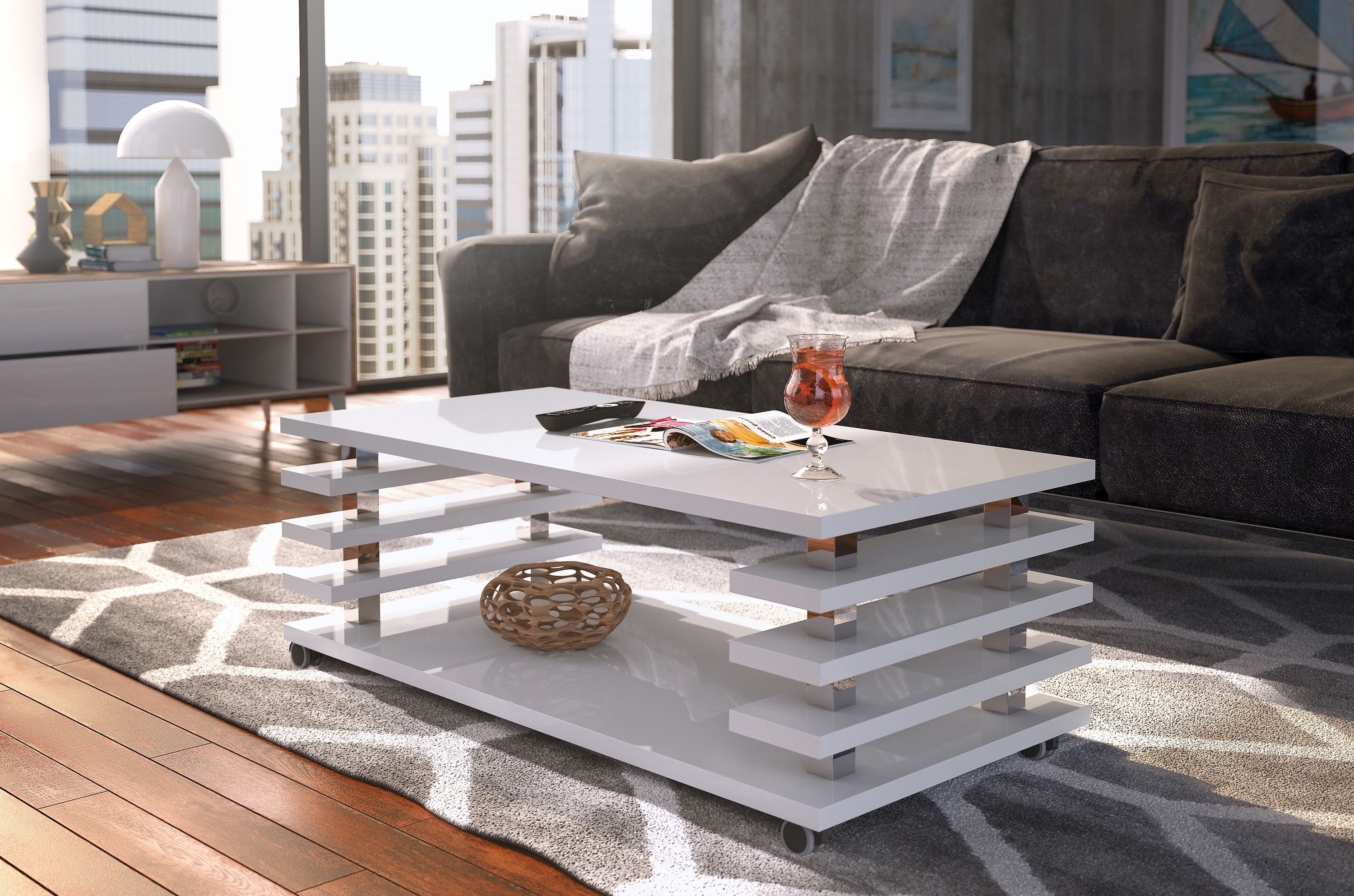 designimpex Couchtisch Carl Svensson DC-3 Wohnzimmertisch Tisch mit Rollen günstig online kaufen