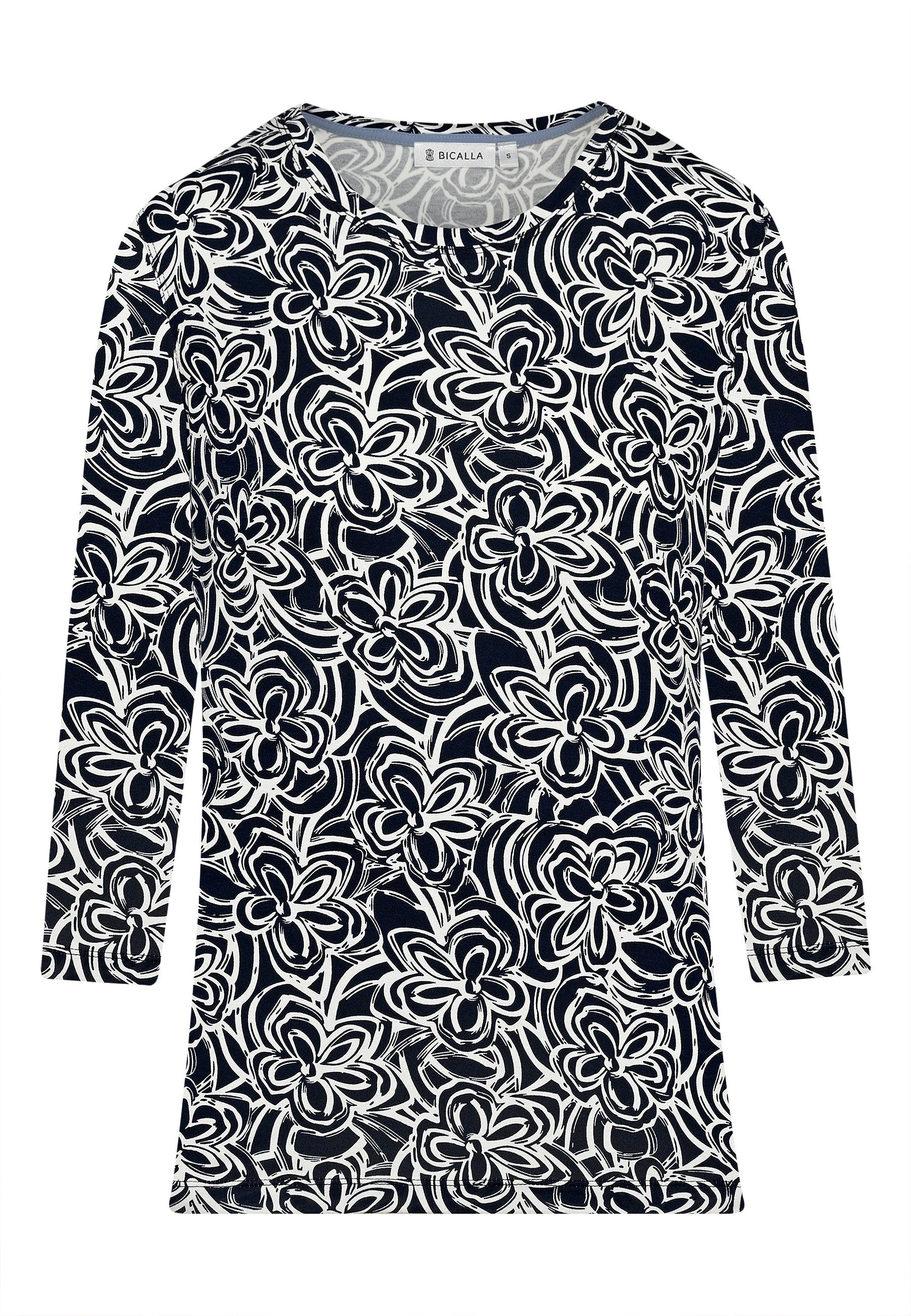 BICALLA T-Shirt Shirt mit Blumen-Print in Dunkelblau/Cremeweiß (1-tlg)